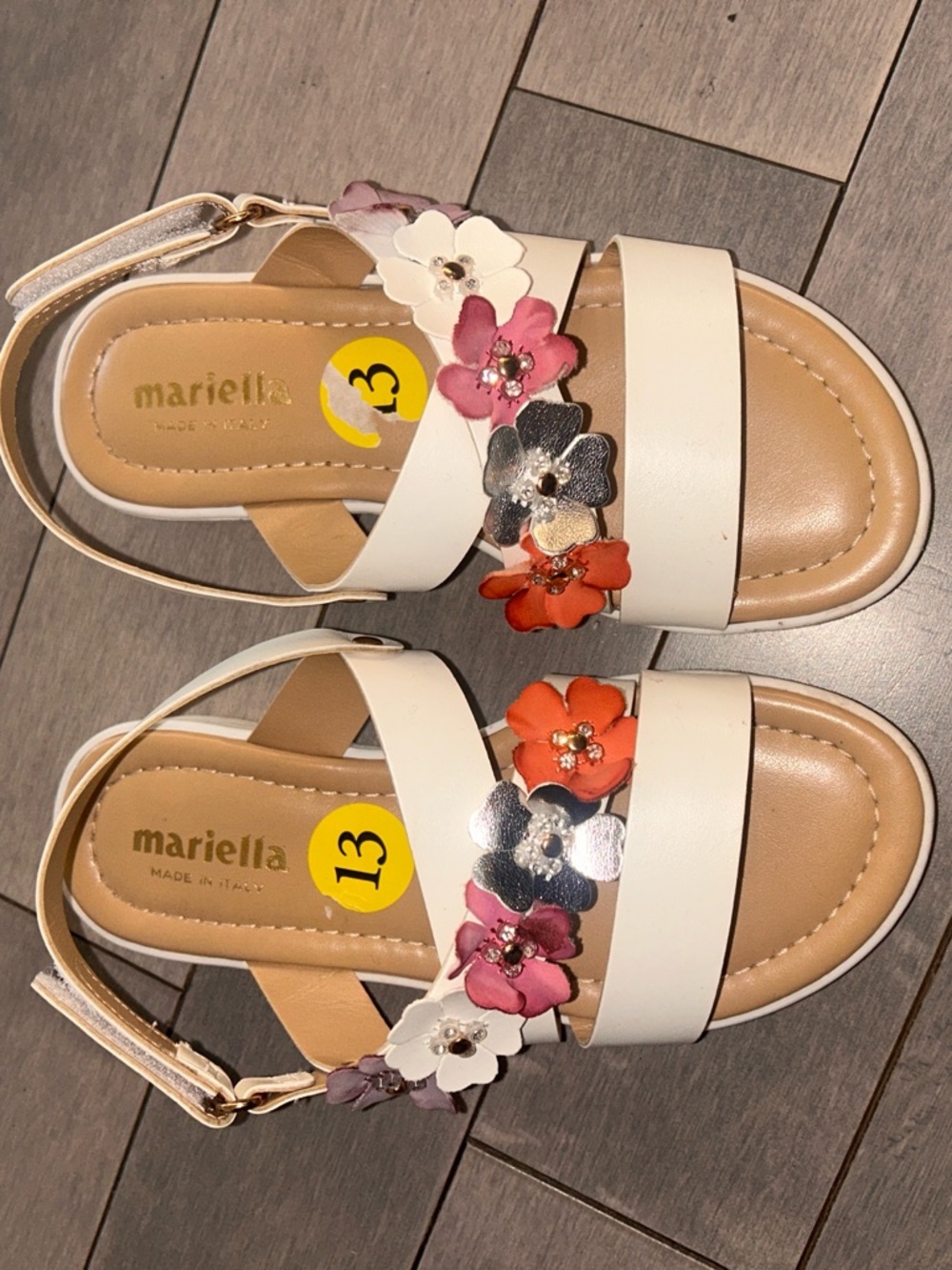 Mariella Kids White Floral Strap Sandals - White with Multicolor Flowers